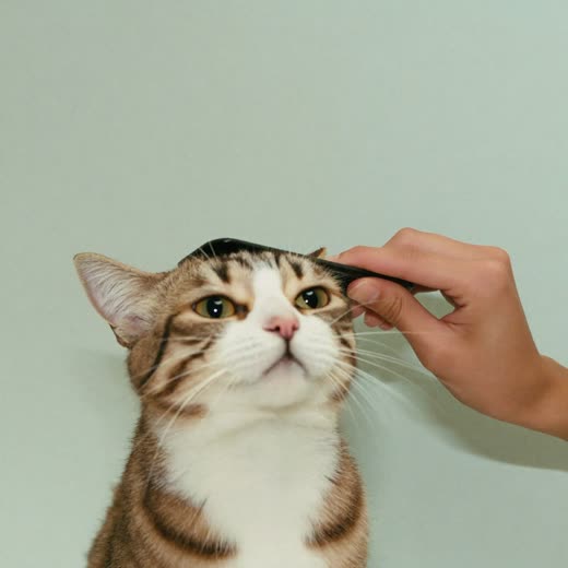 A cat being combed